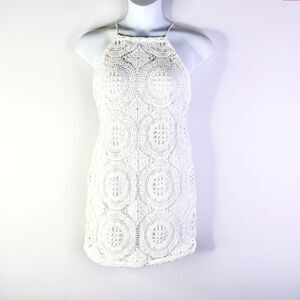 Forever 21 Dress Women L White Crochet Lace Halter Backless Bodycon Boho NWT